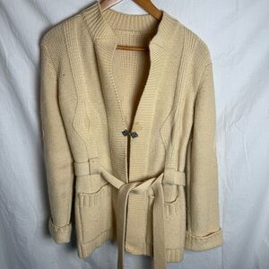 Vintage Cream Knit Cardigan with Belt